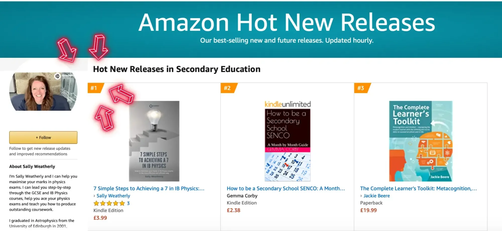 Amazon Hot New Releases in Secondary Education, with 7 Simple Steps to Achieving a 7 in IB Physics at number one.