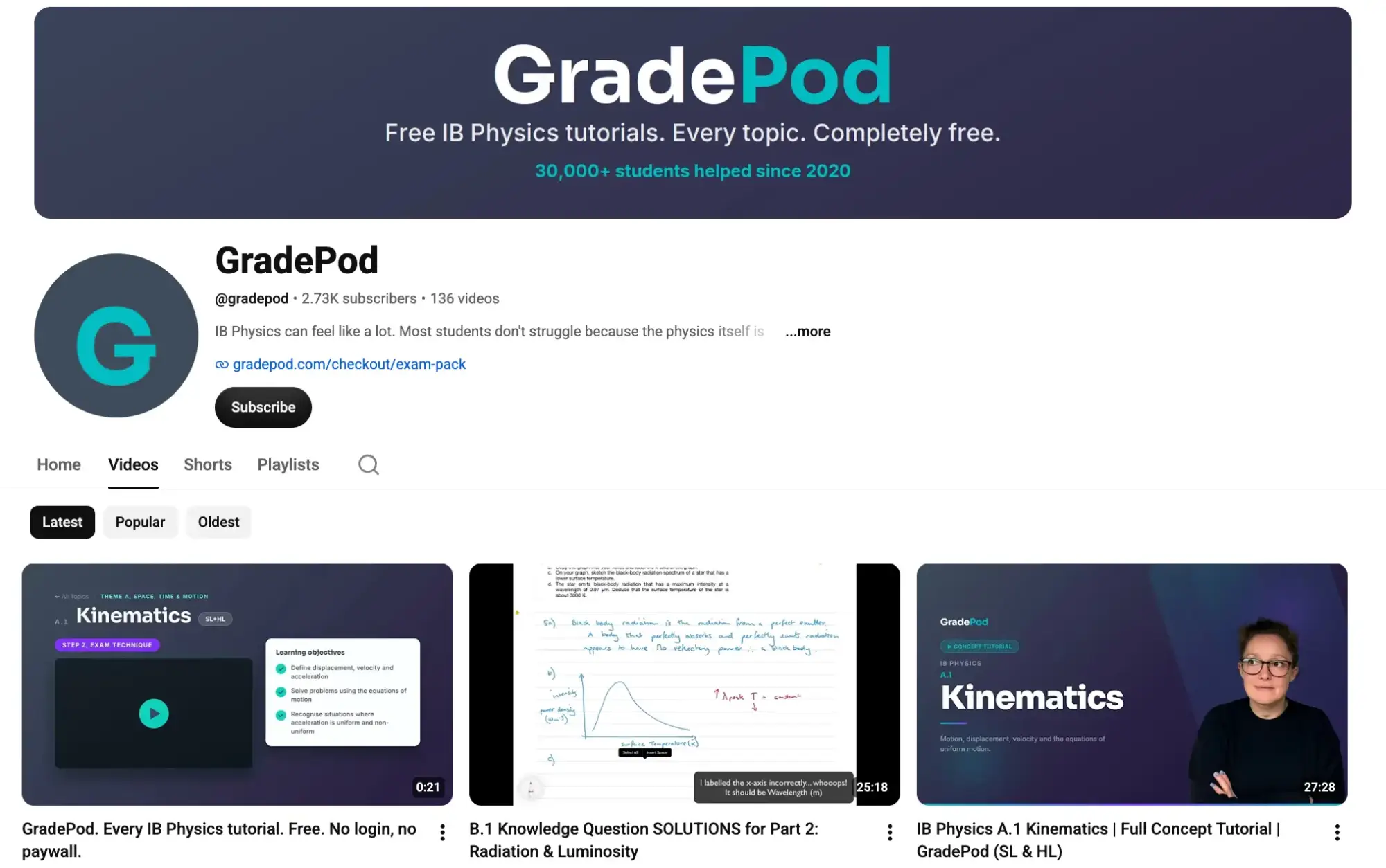 The GradePod channel: every IB Physics tutorial, free, no login and no paywall.